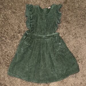 Green Corduroy Ruffle Sleeve Pinafore Dress
